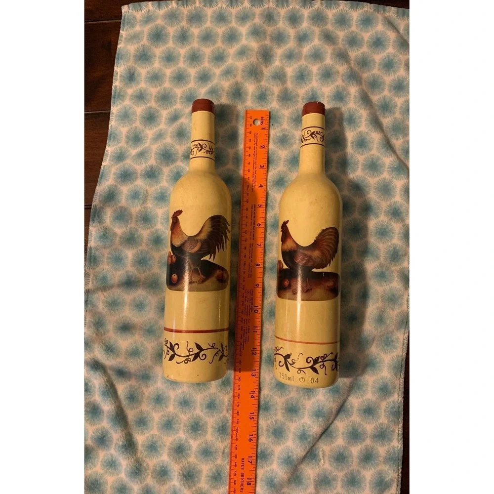 Vintage Style Rooster Ceramic Decorative Wine Bottles Farmhouse Decor‎ Set of 2